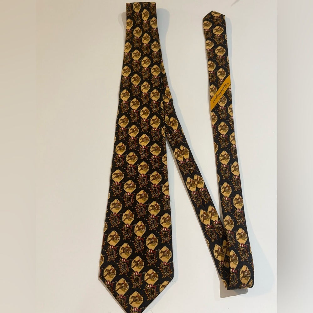 Salvatore Ferragamo Equestrian Horse Jockey Print 100% Silk Classic Navy Blue